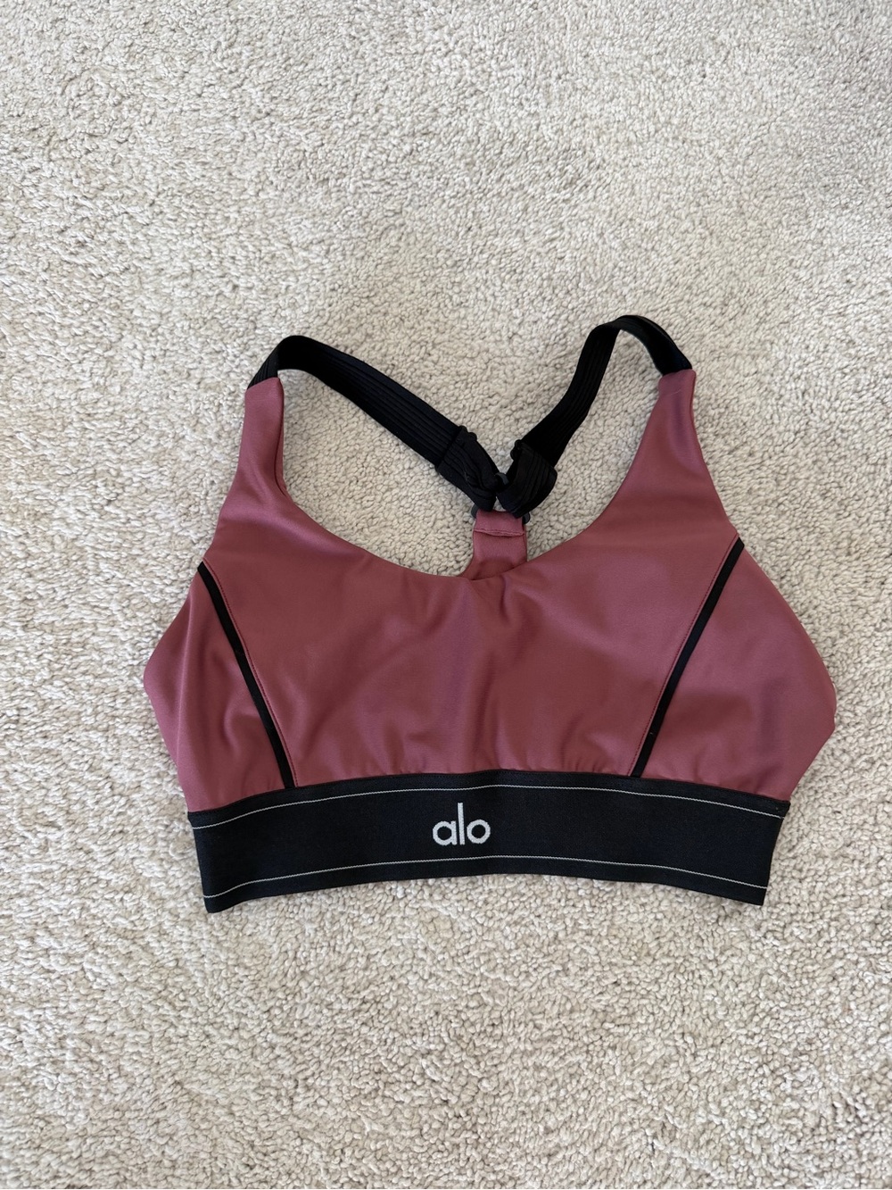 ALO Yoga Dusty Rose Sports Bra with Black Band